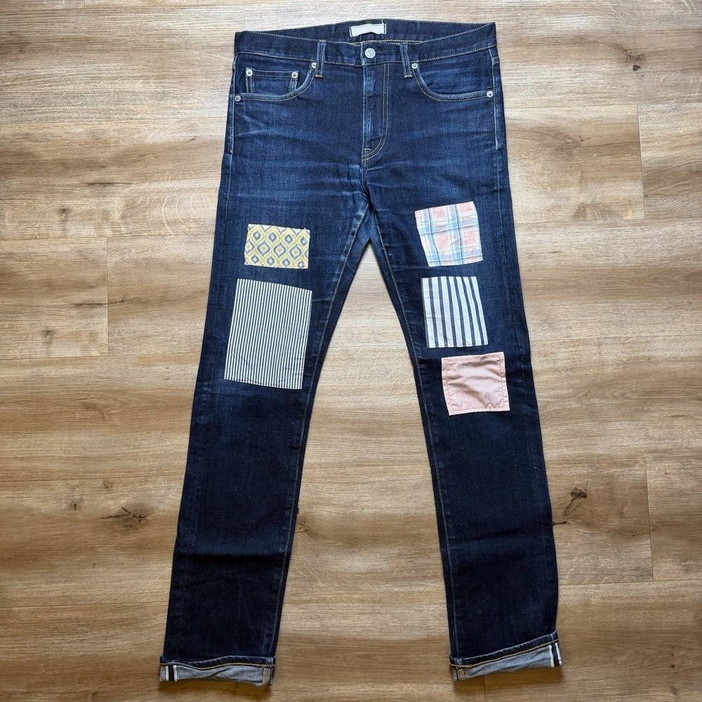 Dark Blue Men's Patchwork Jeans - Classic Straight Fit